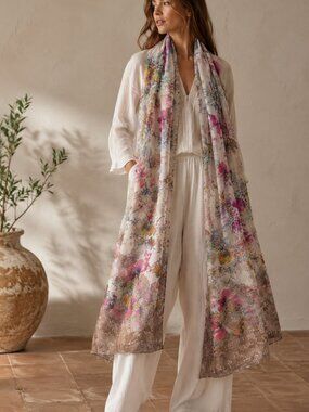 Stefania Firenze Semi Sheer Extra Large Floral Scarf NWOT